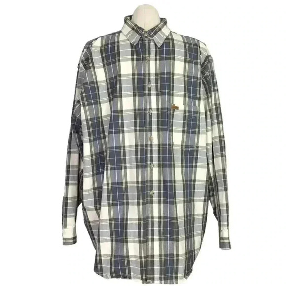 Carhartt Men 2X Reg Plaid Oxford Button Down Work Shirt Gray Multi Pockets Heavy - Picture 1 of 8